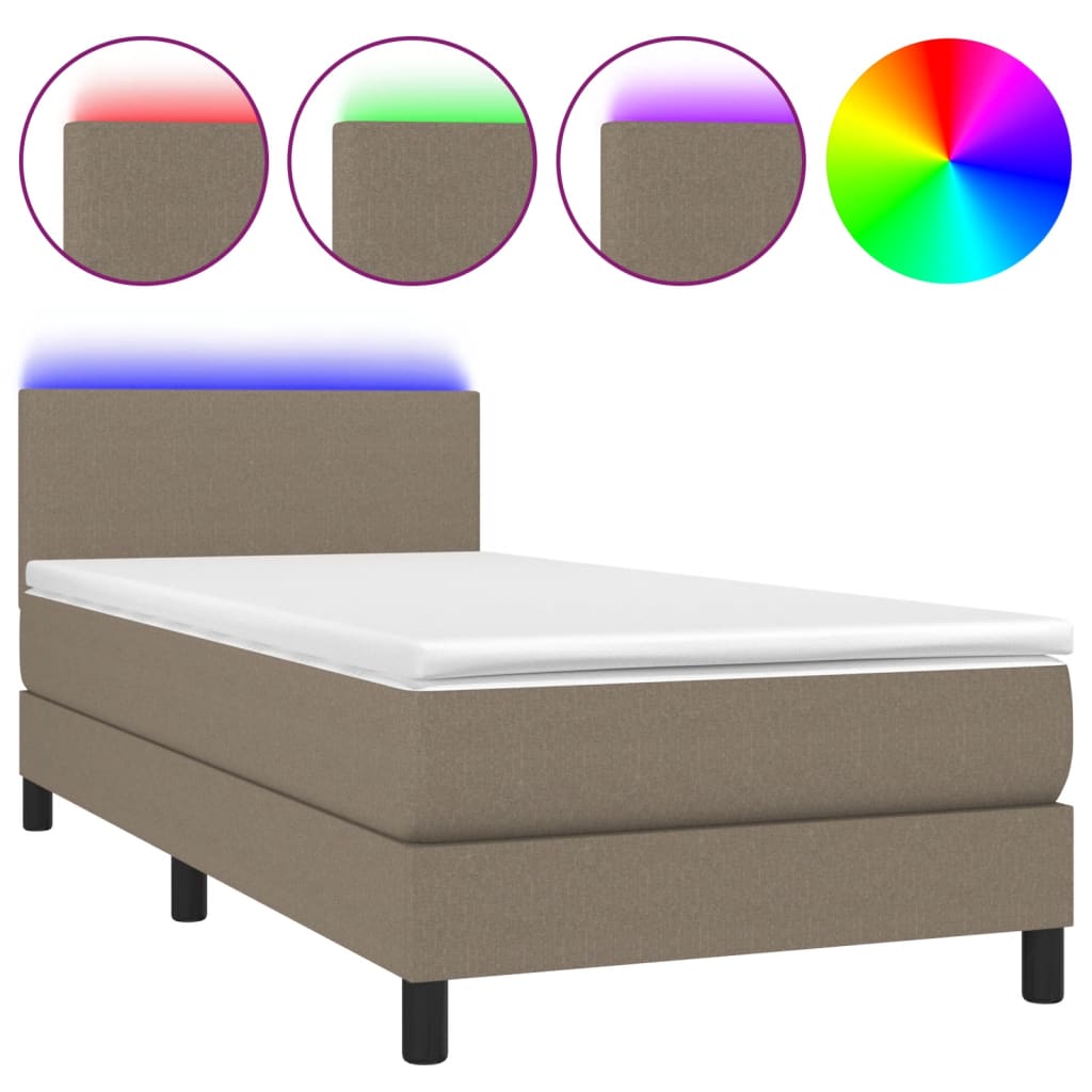 vidaXL Κρεβάτι Boxspring με Στρώμα & LED Taupe 80x200 εκ. Υφασμάτινο