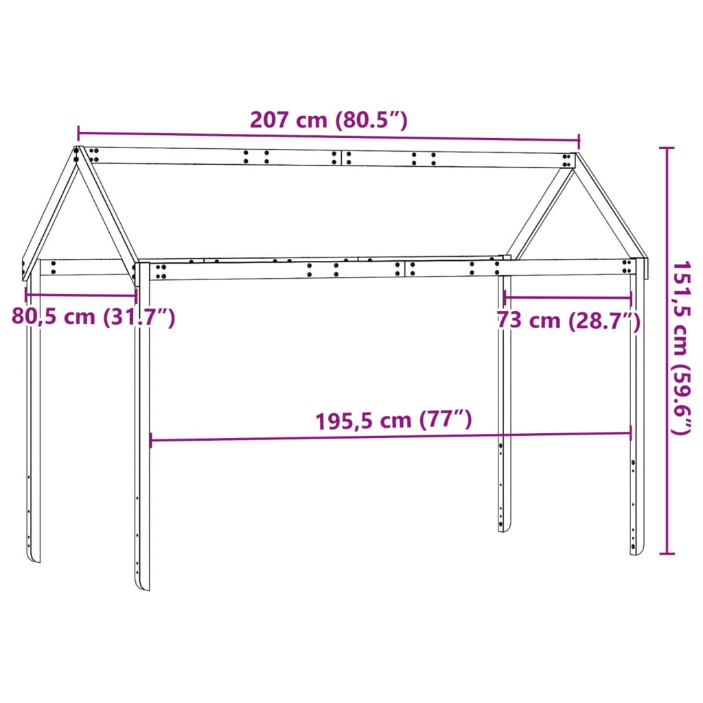 vidaXL Οροφή Κρεβατιού Παιδική Καφέ 207x80,5x151,5εκ Μασίφ Ξύλο Πεύκου