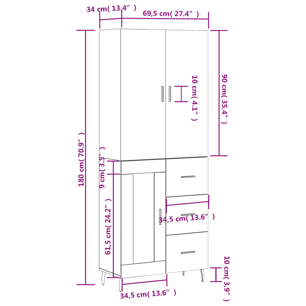 vidaXL Ντουλάπι Καπνιστή Δρυς 69,5x34x180 εκ. από Επεξεργασμένο Ξύλο