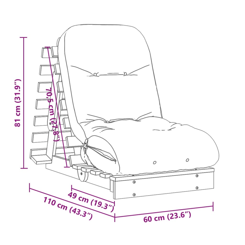 vidaXL Καναπές Κρεβάτι Futon με Στρώμα 60x206x11 εκ. Μασίφ Ξύλο Πεύκου