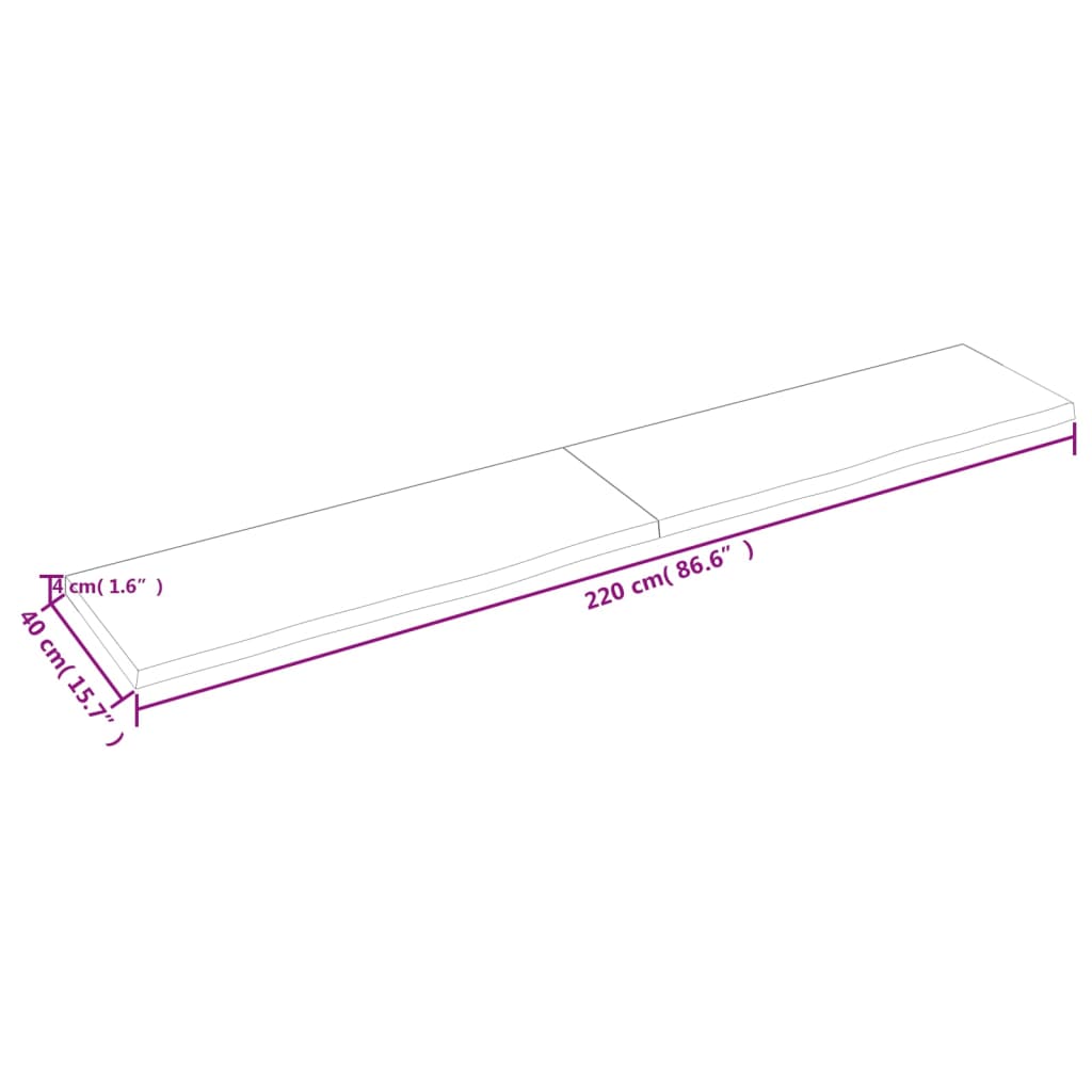 vidaXL Ράφι Τοίχου Ανοιχτό Καφέ 220x40x(2-4)εκ. Επεξ. Μασίφ Ξύλο Δρυός