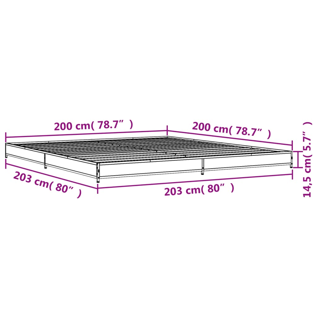 vidaXL Πλαίσιο Κρεβατιού Καπνιστή Δρυς 200x200εκ. Επεξ. Ξύλο & Μέταλλο