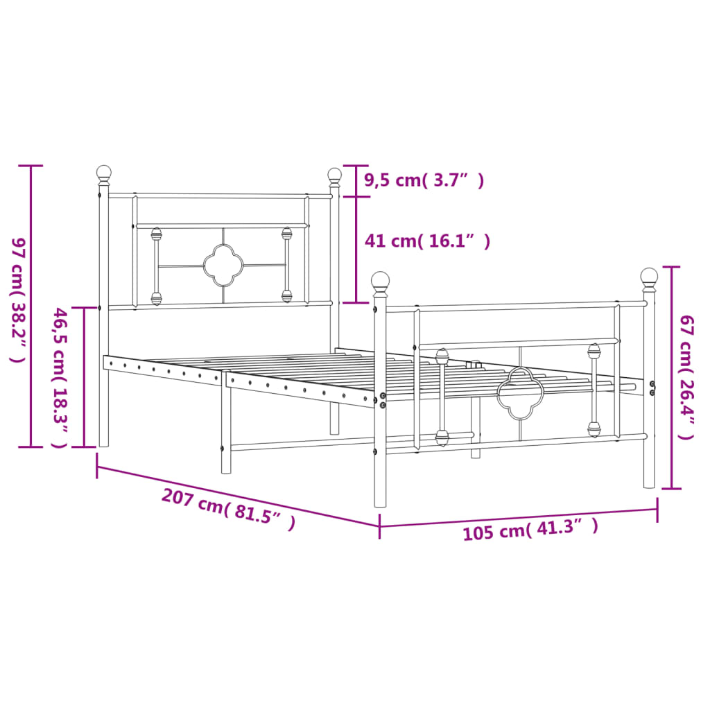 vidaXL Πλαίσιο Κρεβατιού με Κεφαλάρι&Ποδαρικό Λευκό 100x200εκ. Μέταλλο