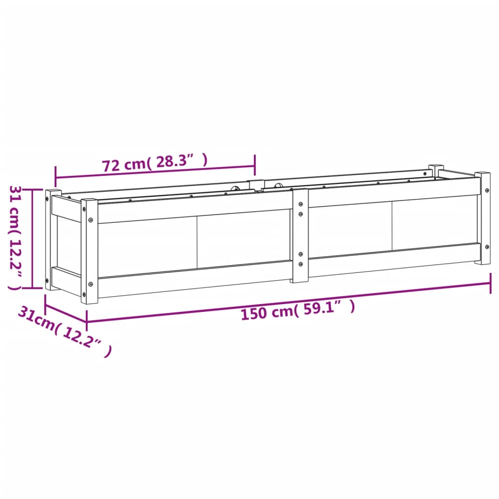 vidaXL Ζαρντινιέρα Λευκή 150 x 31 x 31 εκ. από Μασίφ Ξύλο Πεύκου