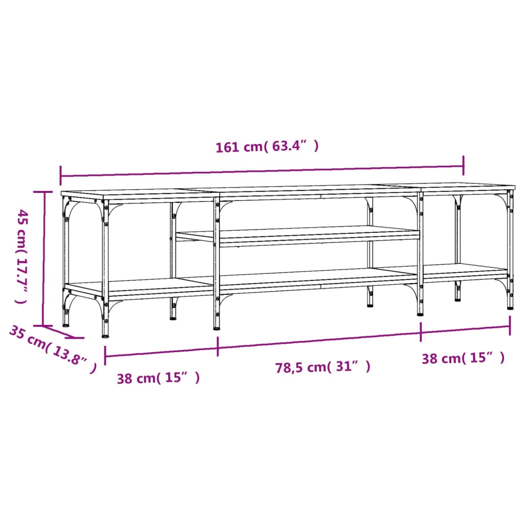 vidaXL Έπιπλο Τηλεόρασης Καφέ Δρυς 161x35x45 εκ. Επεξ. Ξύλο/Σίδερο