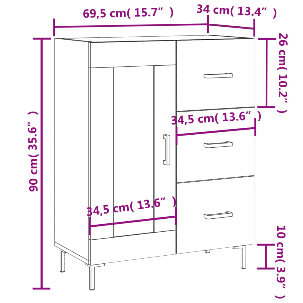 vidaXL Ντουλάπι Γκρι Σκυροδέματος 69,5x34x90 εκ. Επεξεργασμένο Ξύλο