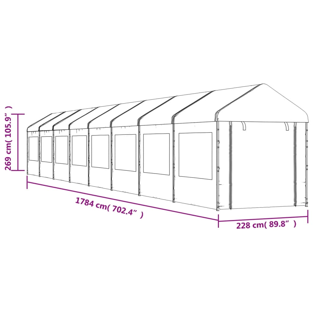 vidaXL Κιόσκι με Τέντα Λευκό 17,84 x 2,28 x 2,69 μ. από Πολυαιθυλένιο