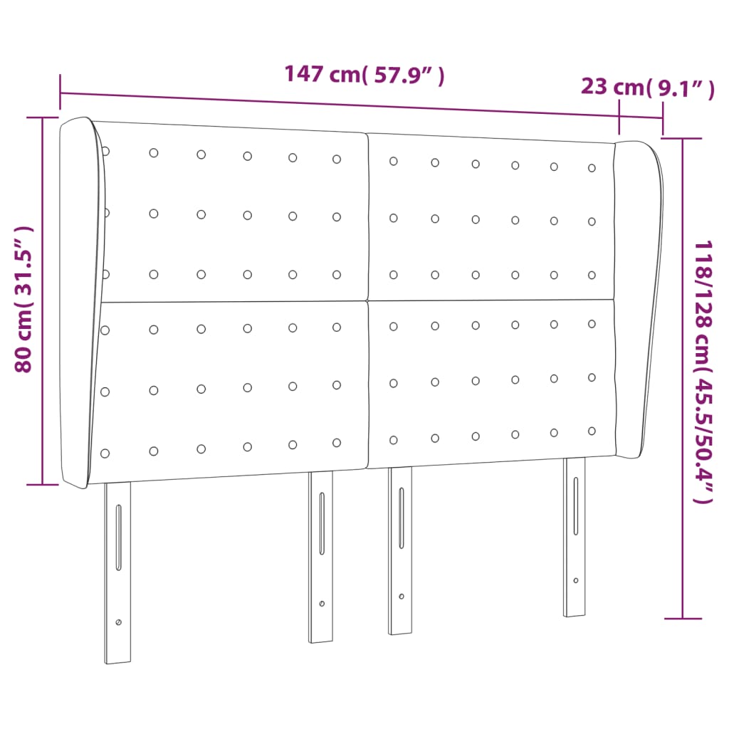 vidaXL Κεφαλάρι με Πτερύγια Σκούρο Γκρι 147x23x118/128 εκ. Υφασμάτινο