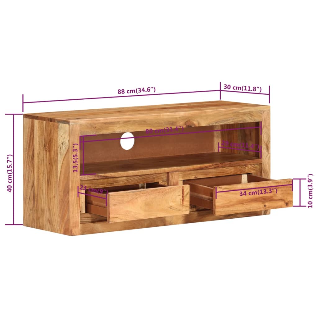 vidaXL Έπιπλο Τηλεόρασης 88x30x40 εκ. από Μασίφ Ξύλο Ακακίας