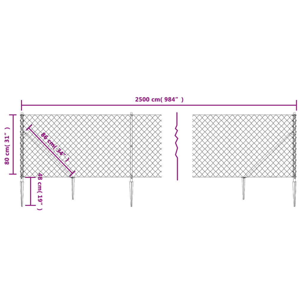 vidaXL Συρματόπλεγμα Περίφραξης Πράσινο 0,8 x 25 μ. με Καρφωτές Βάσεις