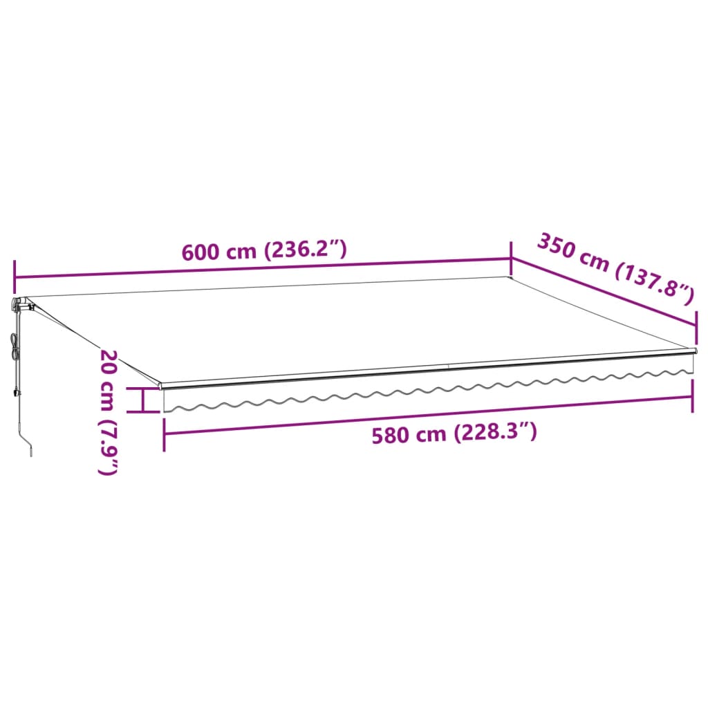 vidaXL Τέντα Πτυσσόμενη Αυτόματη με LED Μπορντό 600x350 εκ.