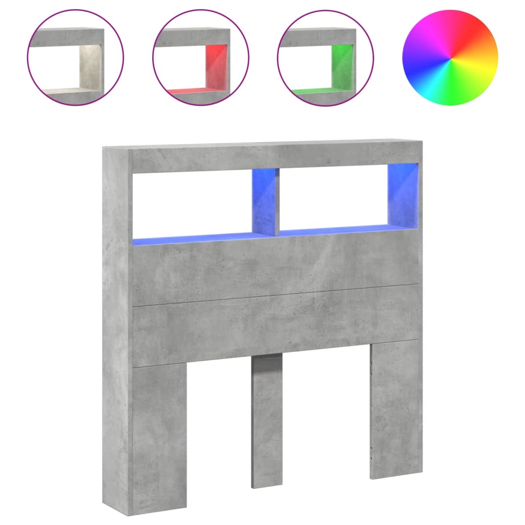 vidaXL Κεφαλάρι με Αποθηκ. Χώρο & LED Γκρι Σκυρ. 100x17x102 εκ.