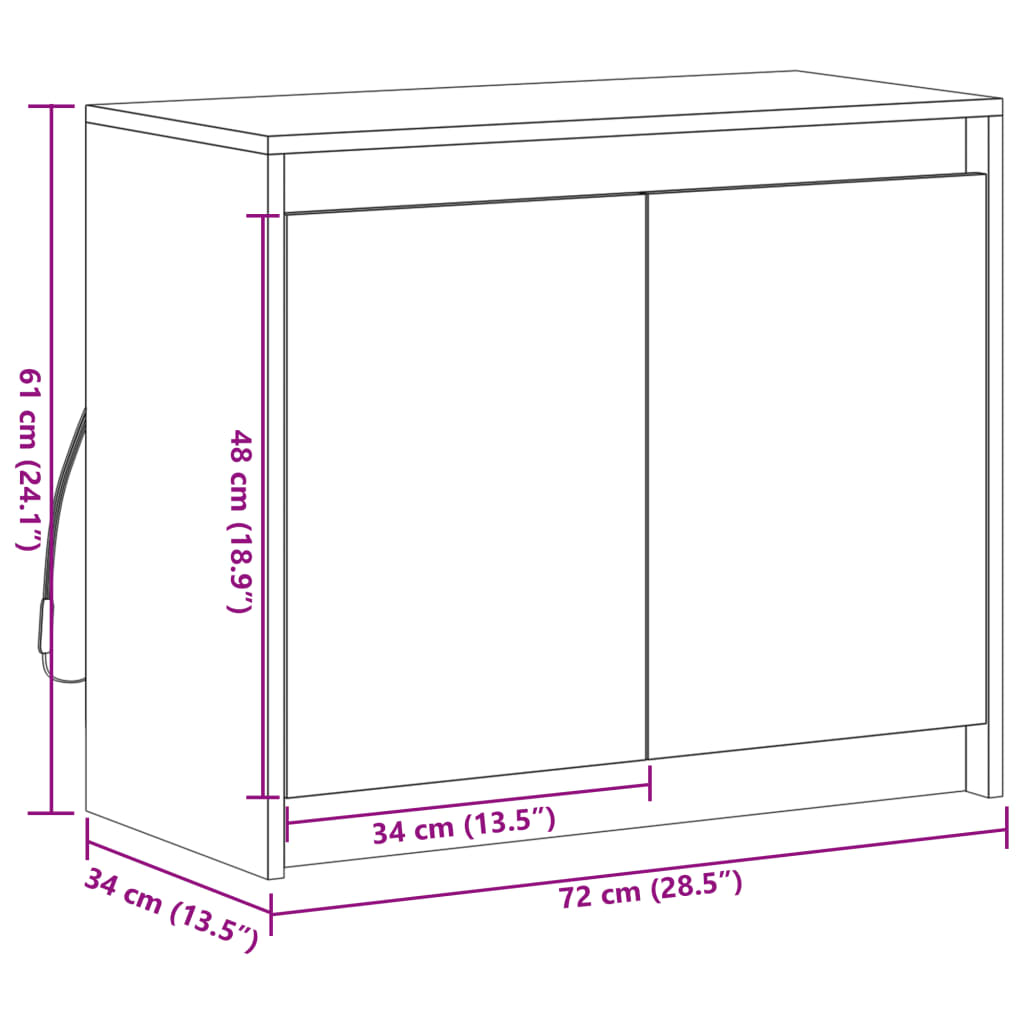 vidaXL Ντουλάπι με Φώτα LED Καφέ Δρυς 72x34x61 εκ. Επεξεργασμένο Ξύλο