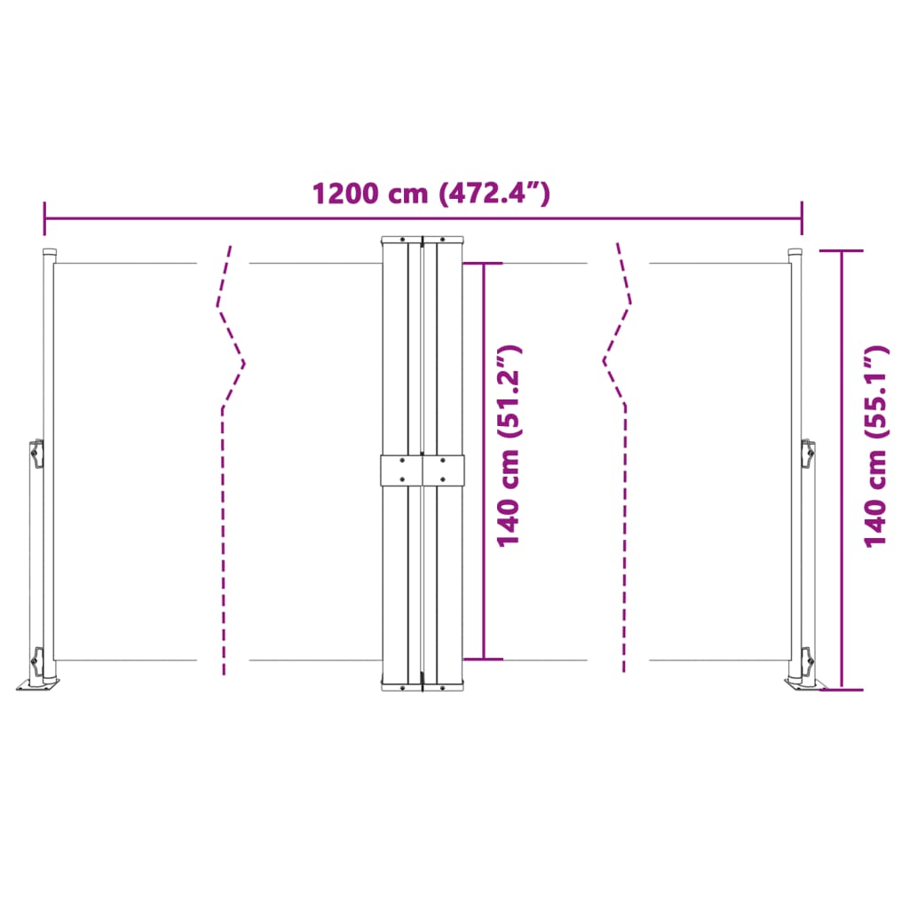 vidaXL Σκίαστρο Πλαϊνό Συρόμενο Κρεμ 140 x 1200 εκ.