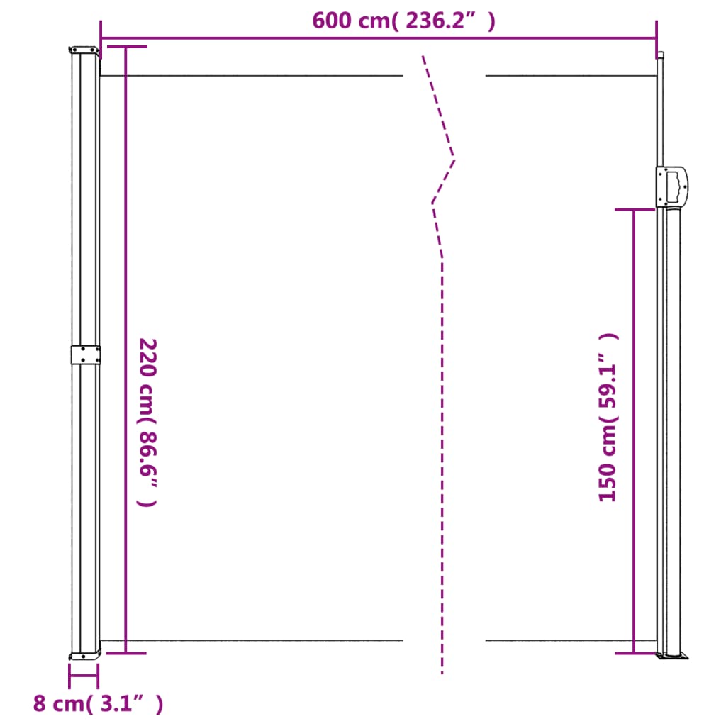 vidaXL Σκίαστρο Πλαϊνό Συρόμενο Κόκκινο 220 x 600 εκ.