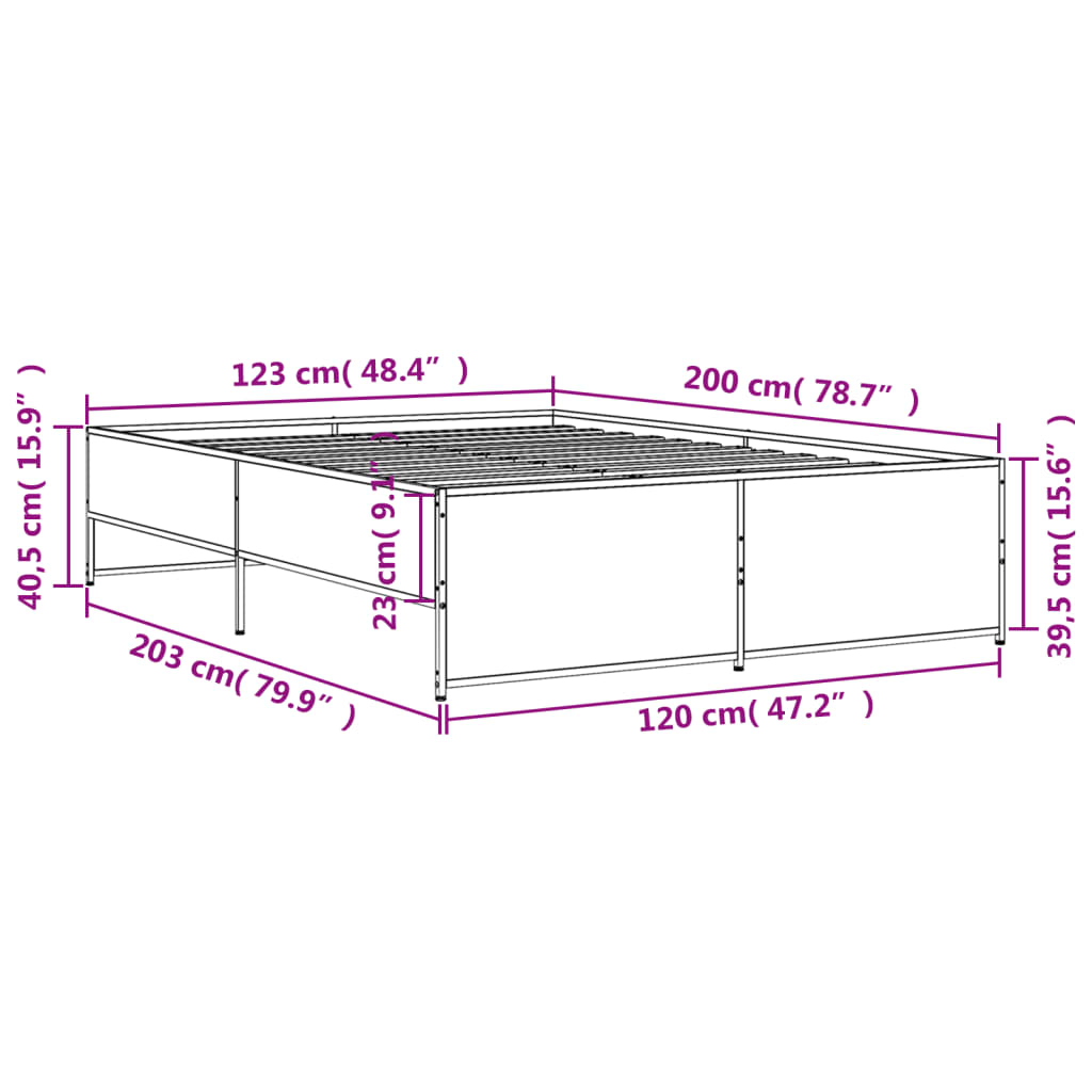 vidaXL Πλαίσιο Κρεβατιού Γκρι Sonoma 120x200 εκ. Επεξ. Ξύλο & Μέταλλο