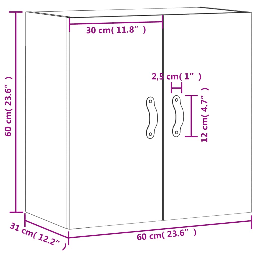 vidaXL Ντουλάπι Τοίχου Λευκό 60 x 31 x 60 εκ. από Επεξεργασμένο Ξύλο