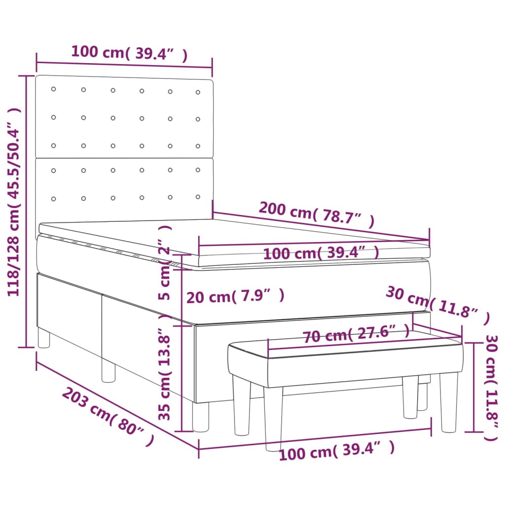 vidaXL Κρεβάτι Boxspring με Στρώμα Μαύρο 100 x 200 εκ. Υφασμάτινο