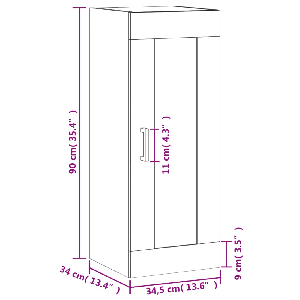 vidaXL Ντουλάπι Τοίχου Γκρι Σκυροδέματος 34,5x34x90 εκ. Επεξεργ. Ξύλο