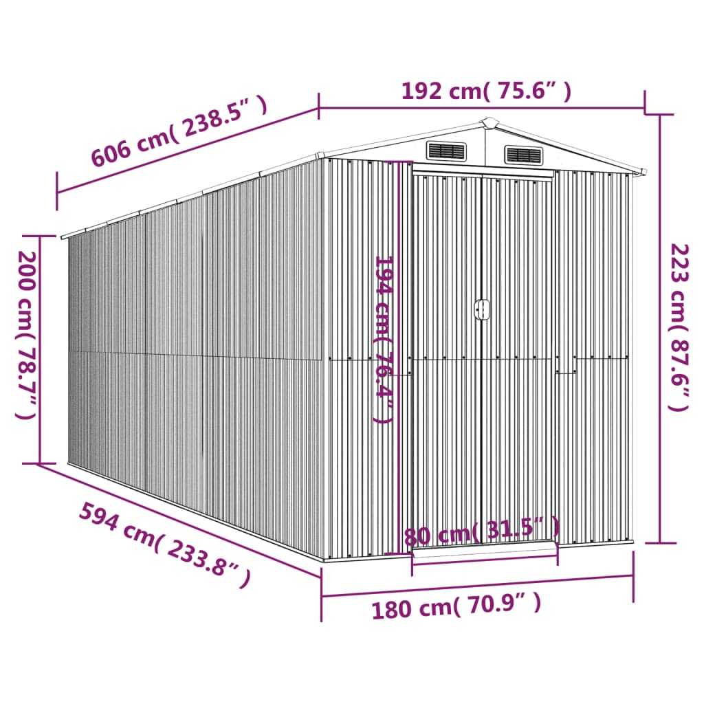 vidaXL Αποθήκη Κήπου Σκούρο καφέ 192x606x223 εκ. Γαλβανισμένο Ατσάλι