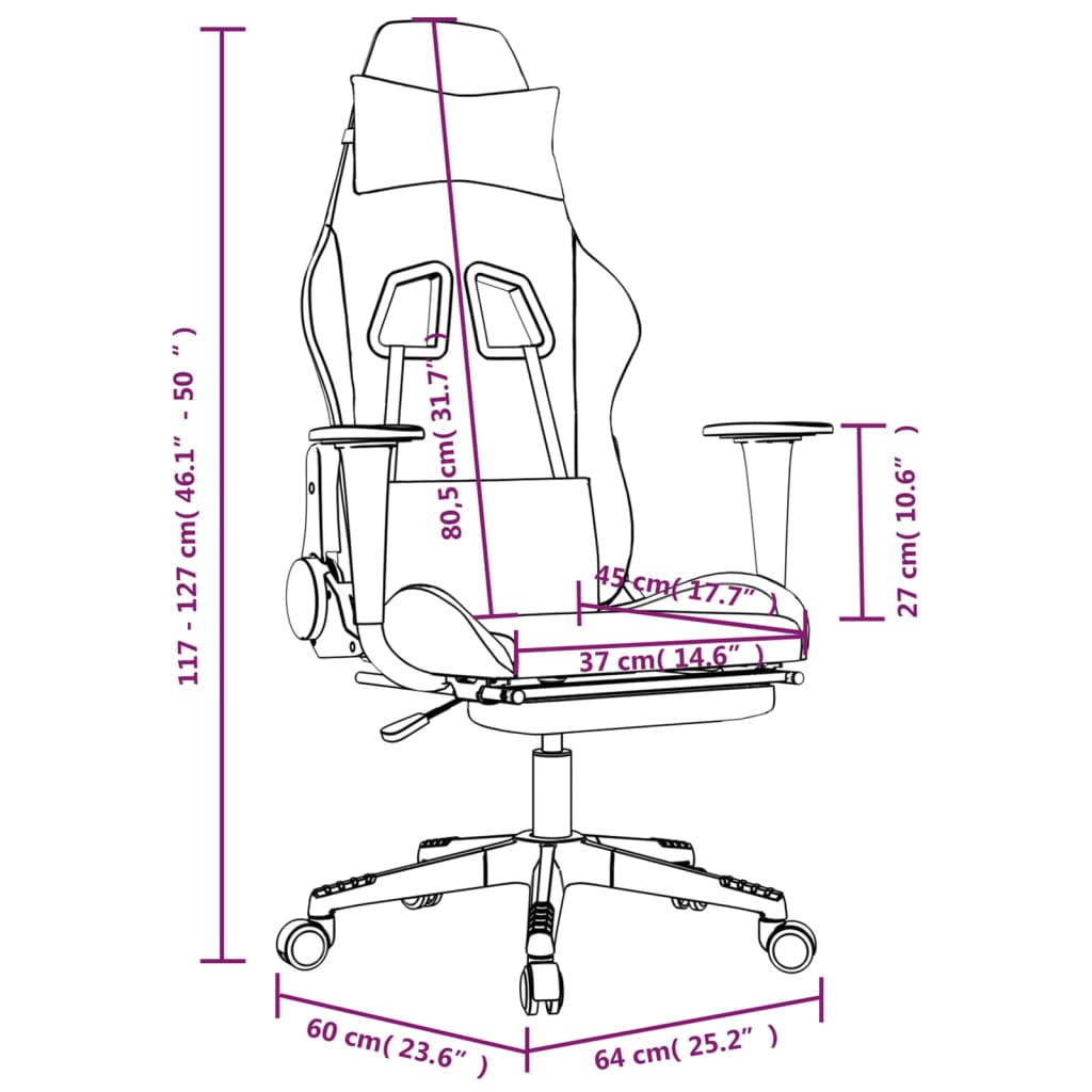 vidaXL Καρέκλα Gaming Μαύρη/Ανοιχτό γκρι Ύφασμα με Υποπόδιο