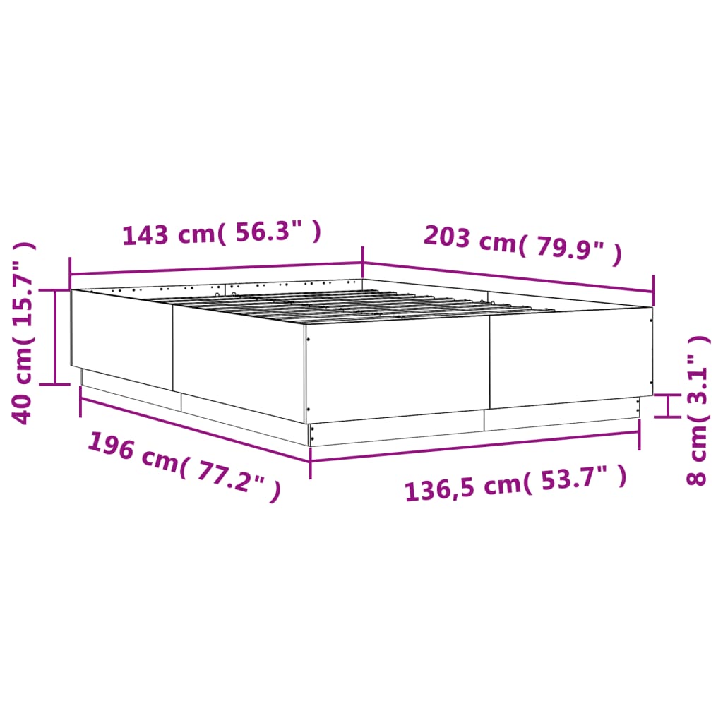 vidaXL Πλαίσιο Κρεβατιού με Φώτα LED Γκρι sonoma 140x200εκ. Επεξ. Ξύλο