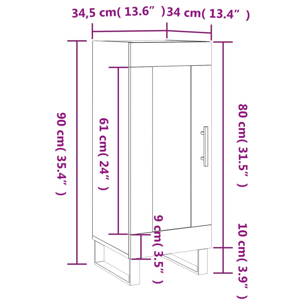 vidaXL Ντουλάπι Μαύρο 34,5 x 34 x 90 εκ. από Επεξεργασμένο Ξύλο