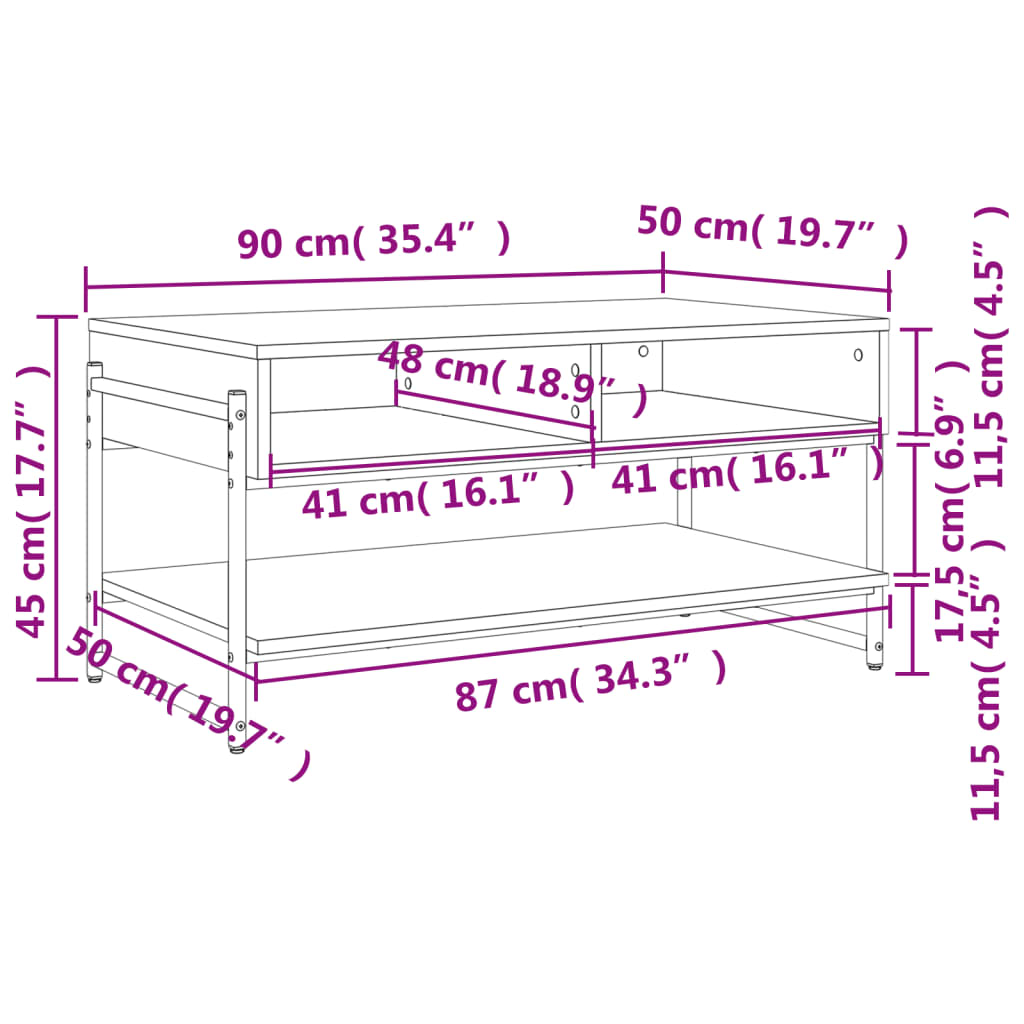 vidaXL Τραπεζάκι Σαλονιού Καφέ Δρυς 90x50x45 εκ. Επεξεργασμένο Ξύλο