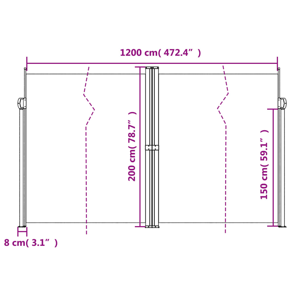 vidaXL Σκίαστρο Πλαϊνό Συρόμενο Μπλε 200 x 1200 εκ.