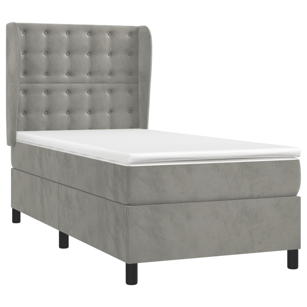 vidaXL Κρεβάτι Boxspring με Στρώμα Ανοιχτό Γκρι 100x200 εκ. Βελούδινο