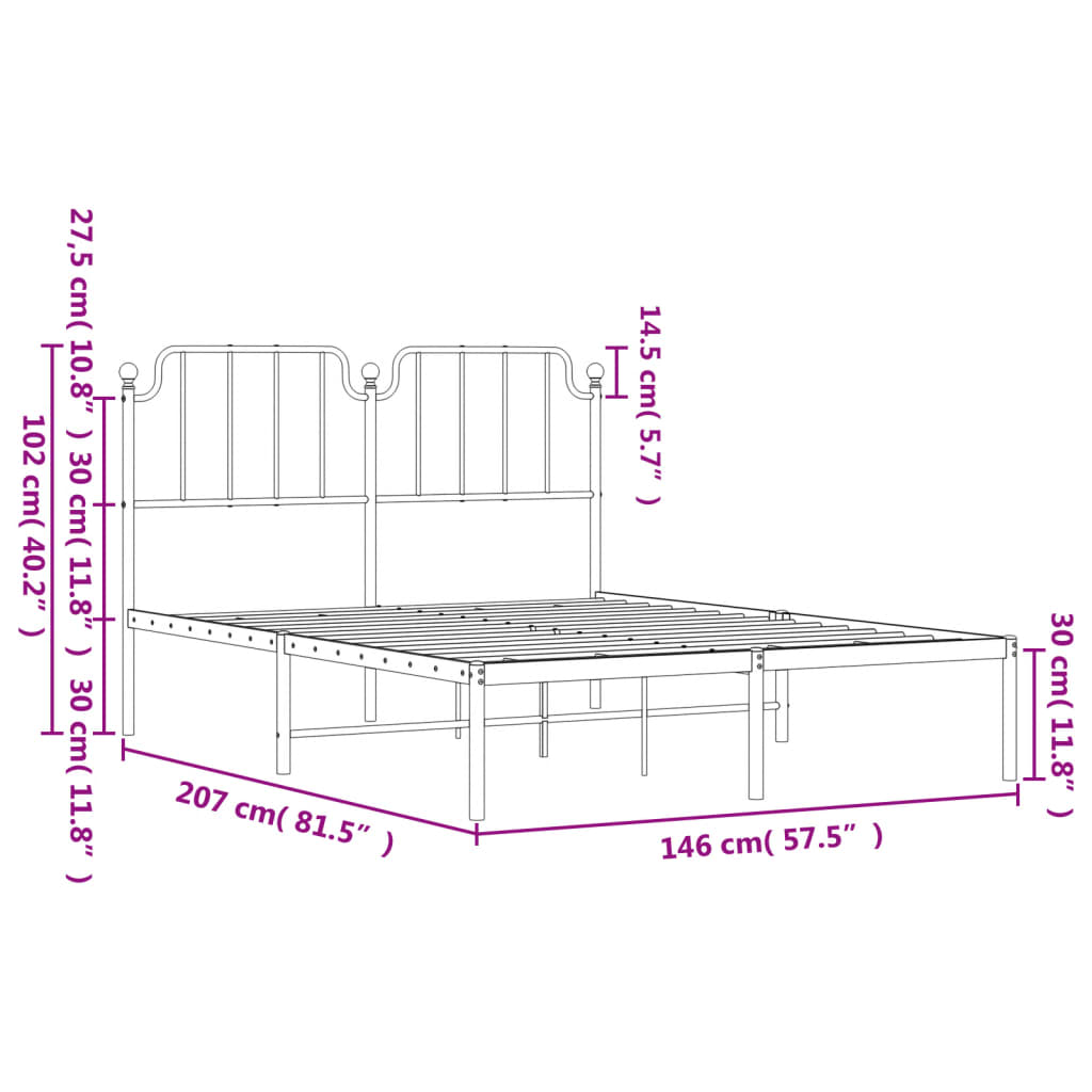 vidaXL Πλαίσιο Κρεβατιού με Κεφαλάρι Λευκό 140 x 200 εκ. Μεταλλικό