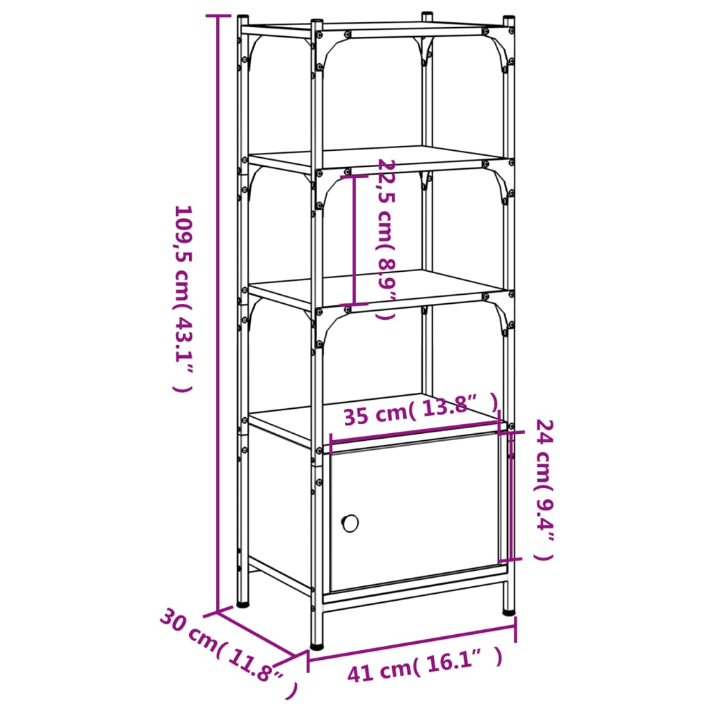 vidaXL Βιβλιοθήκη 3 Επιπέδων Μαύρη 41 x 30 x 109,5 εκ. Επεξεργ. Ξύλο