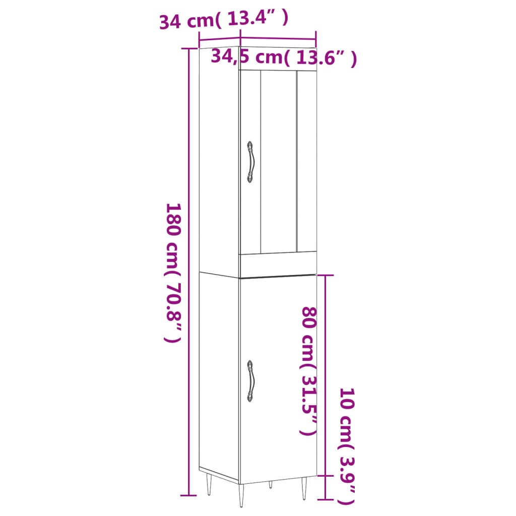 vidaXL Ντουλάπι Γκρι Σκυροδέματος 34,5x34x180 εκ. Επεξεργασμένο Ξύλο