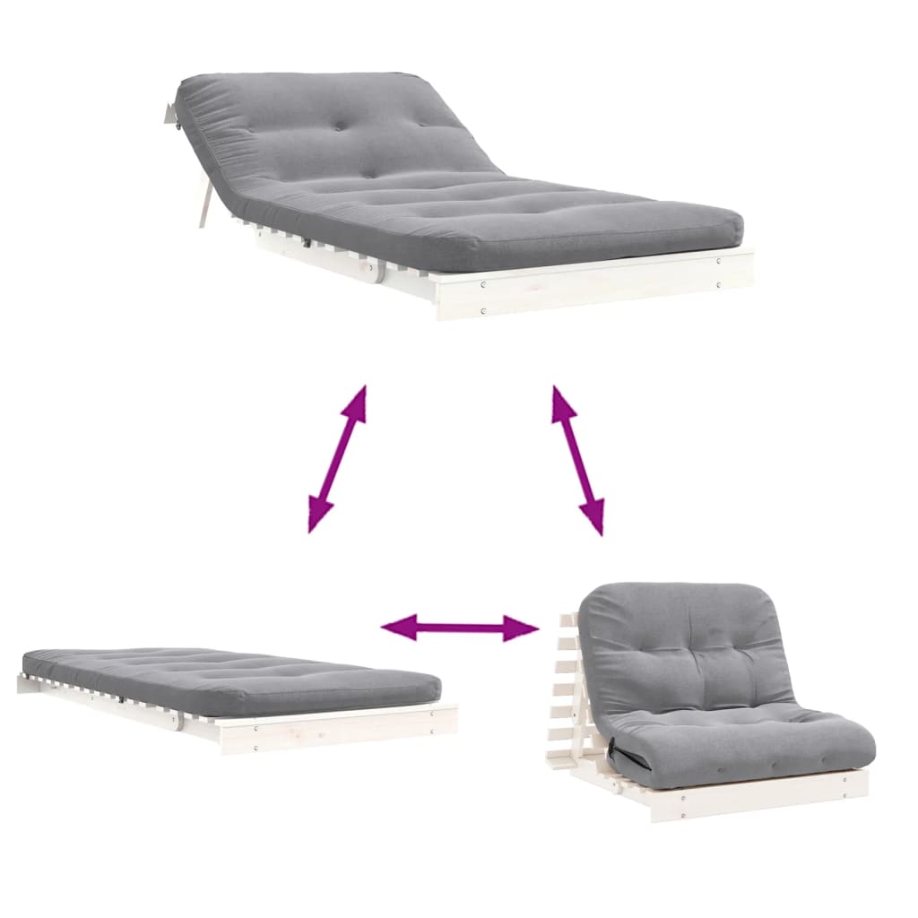 vidaXL Καναπές Κρεβάτι Futon με Στρώμα 100x206x11εκ. Μασίφ Ξύλο Πεύκου