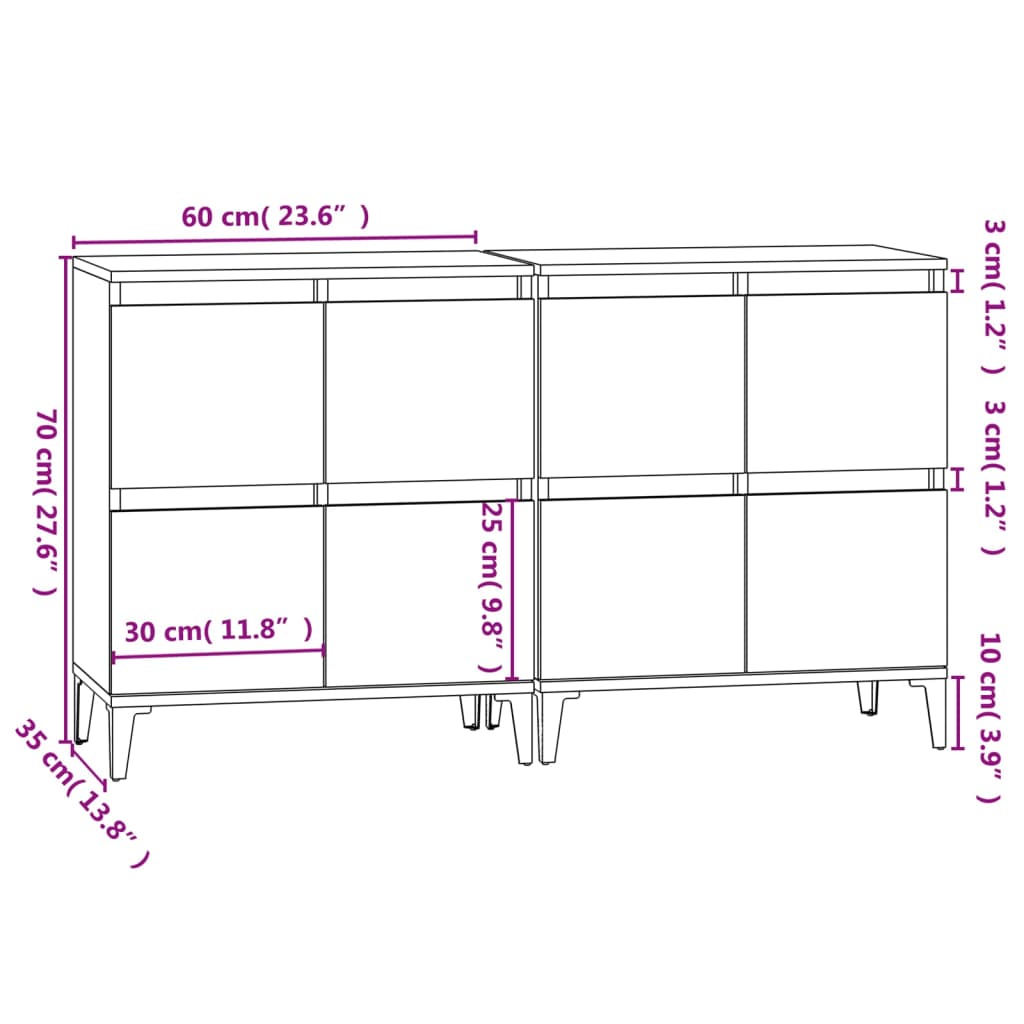 vidaXL Ντουλάπι 2 τεμ. Γκρι Sonoma 60x35x70 εκ. από Επεξεργασμένο Ξύλο