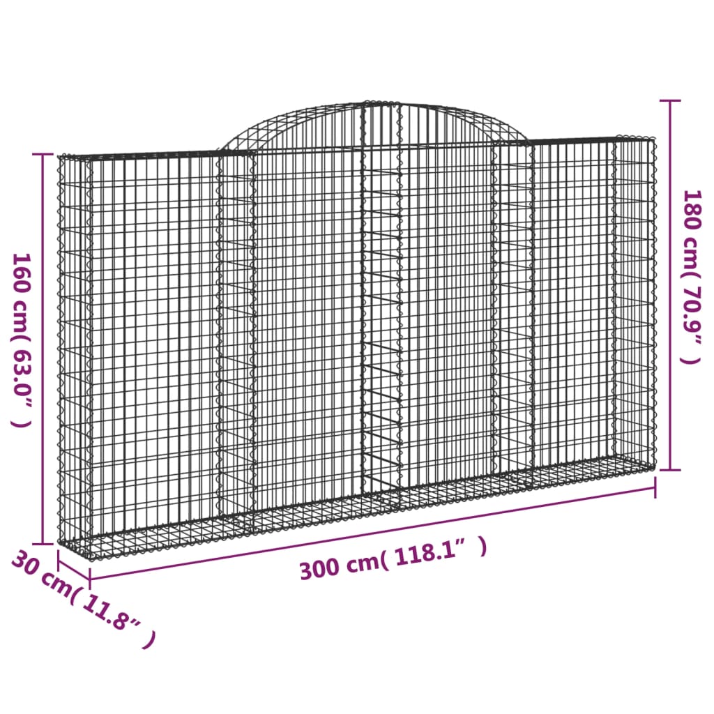 vidaXL Συρματοκιβώτια Τοξωτά 9 τεμ. 300x30x160/180 εκ. Γαλβαν. Ατσάλι