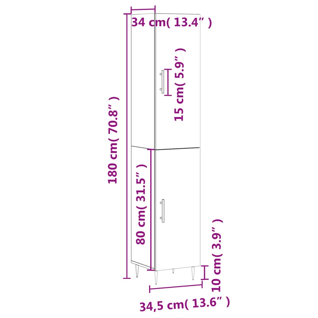 vidaXL Ντουλάπι Γκρι Σκυροδέματος 34,5x34x180 εκ. Επεξεργασμένο Ξύλο