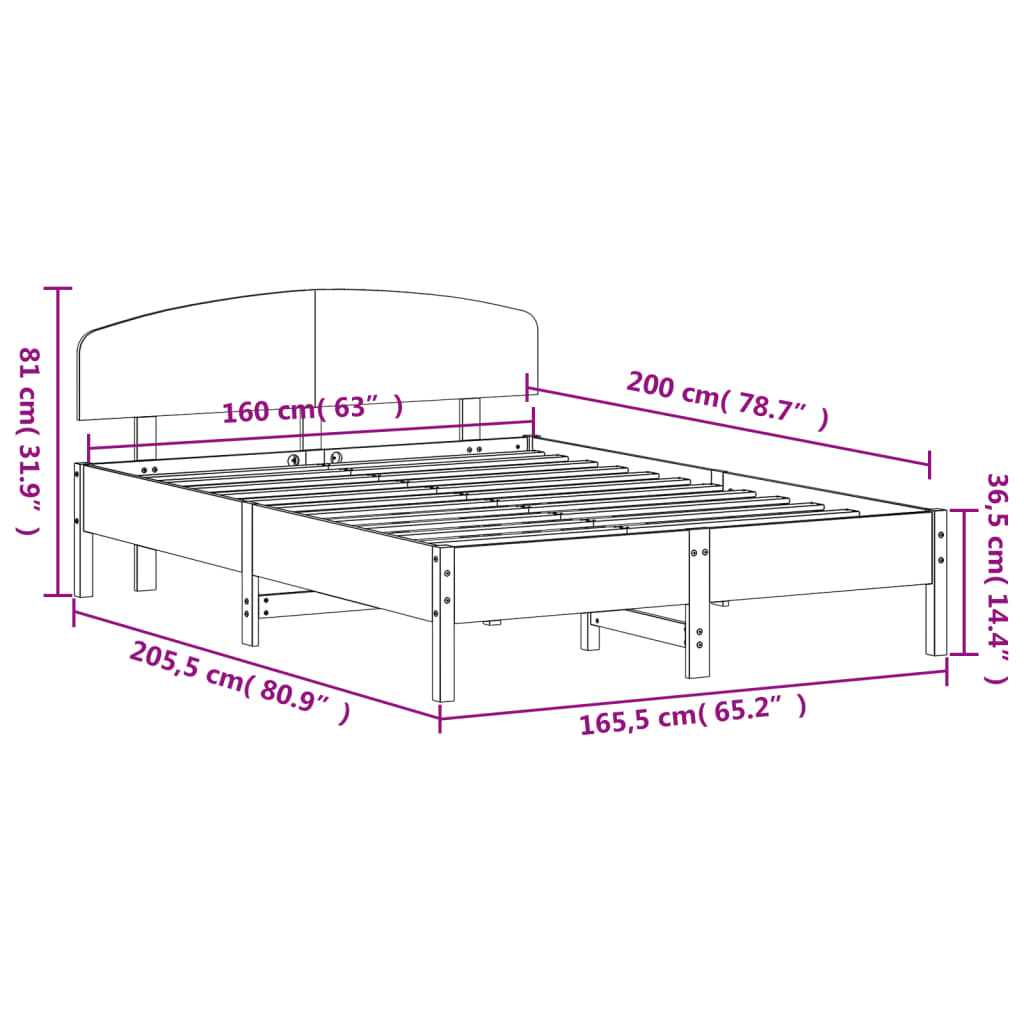 vidaXL Σκελετός Κρεβ. Χωρίς Στρώμα Λευκό 160x200 εκ Μασίφ Πεύκο