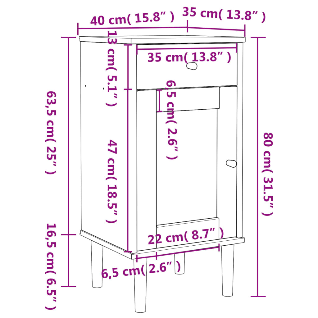 vidaXL Κομοδίνο SENJA Καφέ Όψη Ρατάν 40x35x80εκ. από Μασίφ Ξύλο Πεύκου