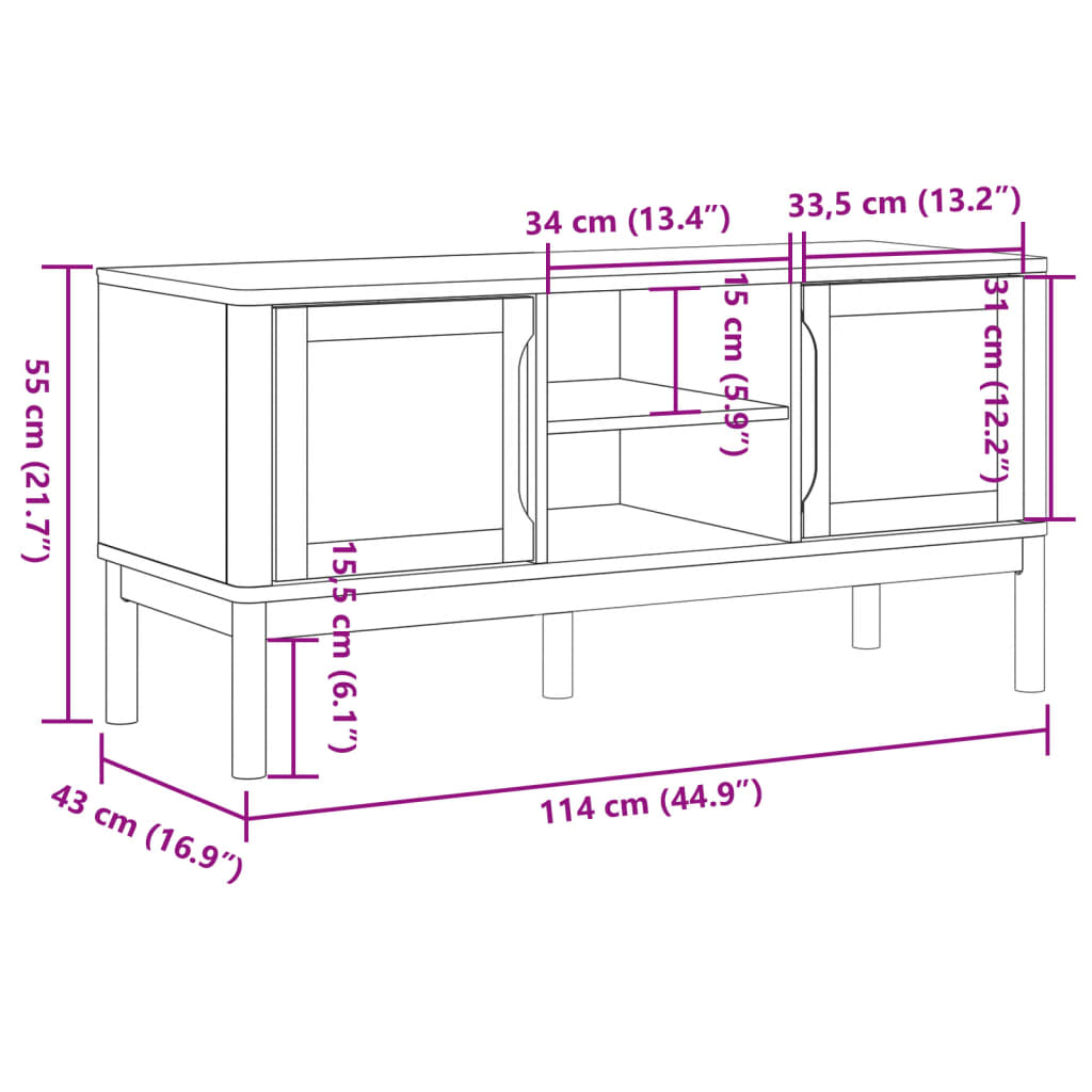 vidaXL Έπιπλο Τηλεόρασης FLORO Καφέ 114x43x55εκ από Μασίφ Ξύλο Πεύκου