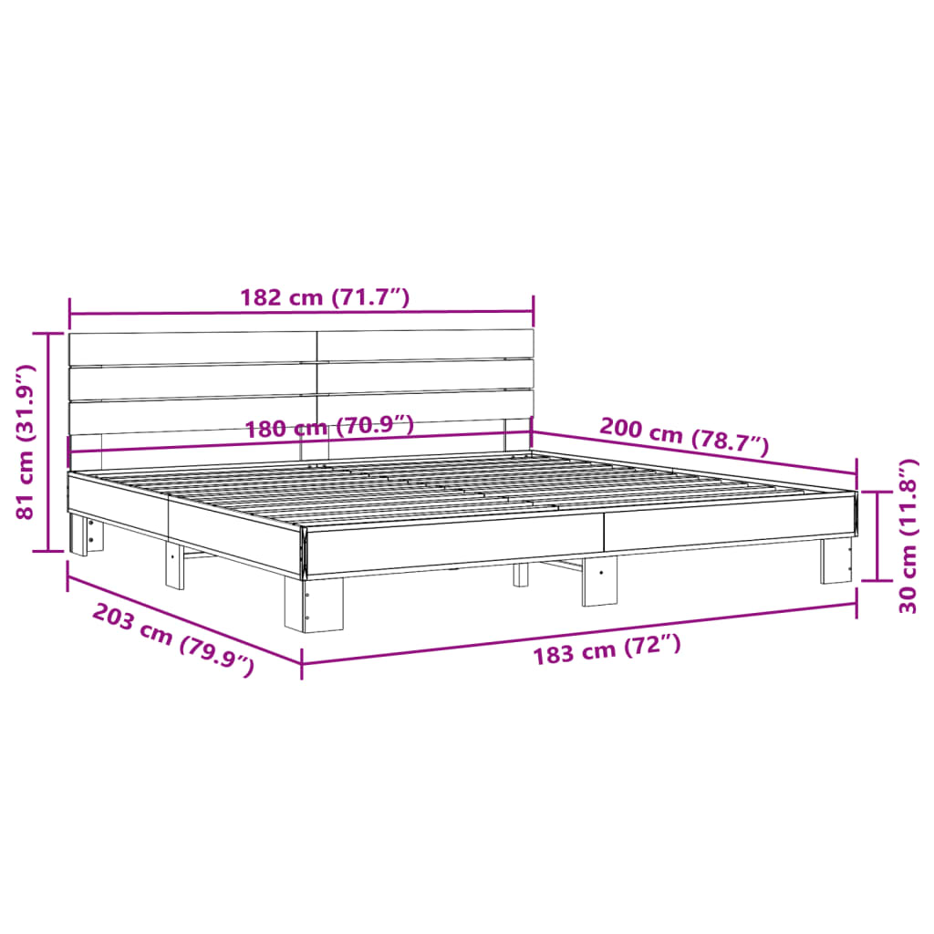 vidaXL Πλαίσιο Κρεβατιού Καφέ Δρυς 180x200 εκ. Επεξ. Ξύλο & Μέταλλο