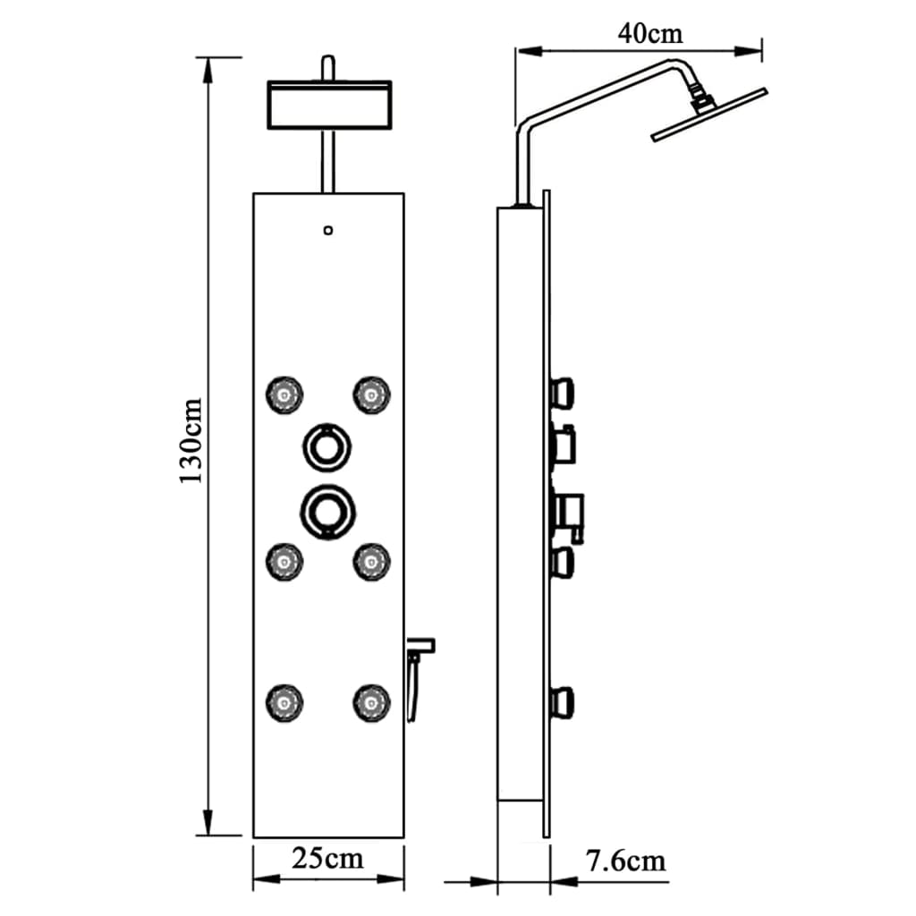 vidaXL Στήλη Ντους Υδρομασάζ Λευκή 25 x 47,5 x 130 εκ. από Γυαλί