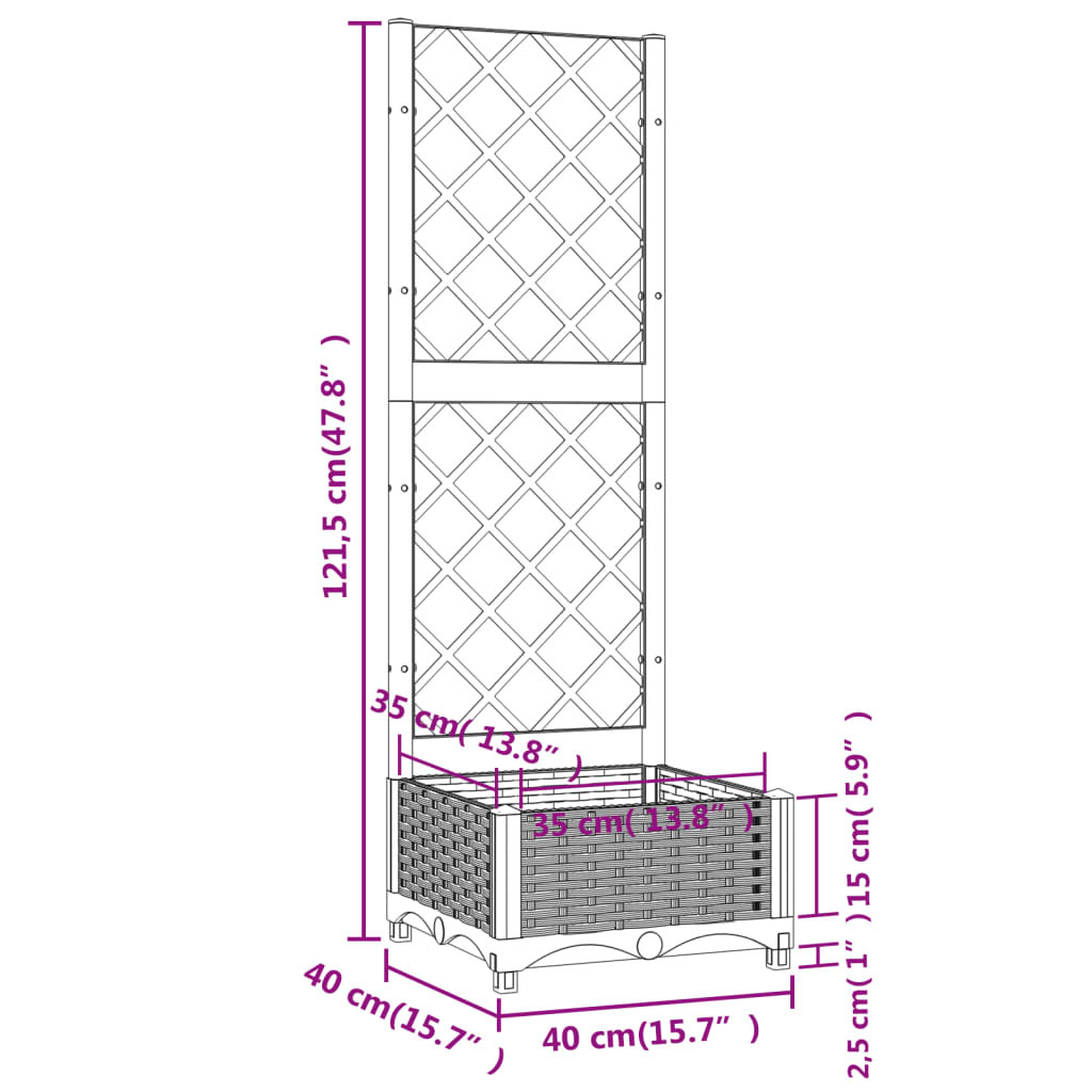 vidaXL Ζαρντινιέρα Κήπου με Καφασωτό Μαύρο 40 x 40 x 121,5 εκ. από PP