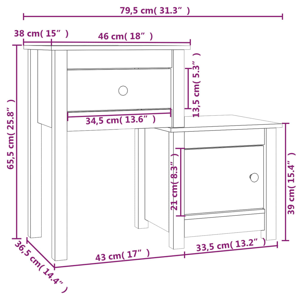 vidaXL Κομοδίνα 2 τεμ. 79,5 x 38 x 65,5 εκ. από Μασίφ Ξύλο Πεύκου