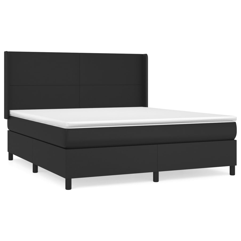 vidaXL Κρεβάτι Boxspring με Στρώμα Μαύρο 180x200εκ.από Συνθετικό Δέρμα