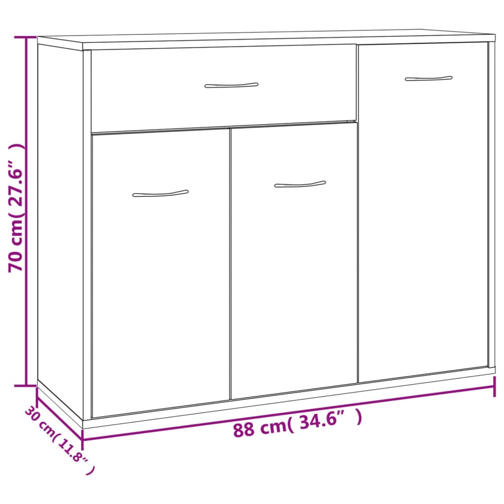 vidaXL Μπουφές Γκρι του Σκυροδέματος 88 x 30 x 70 εκ. από Επεξ. Ξύλο