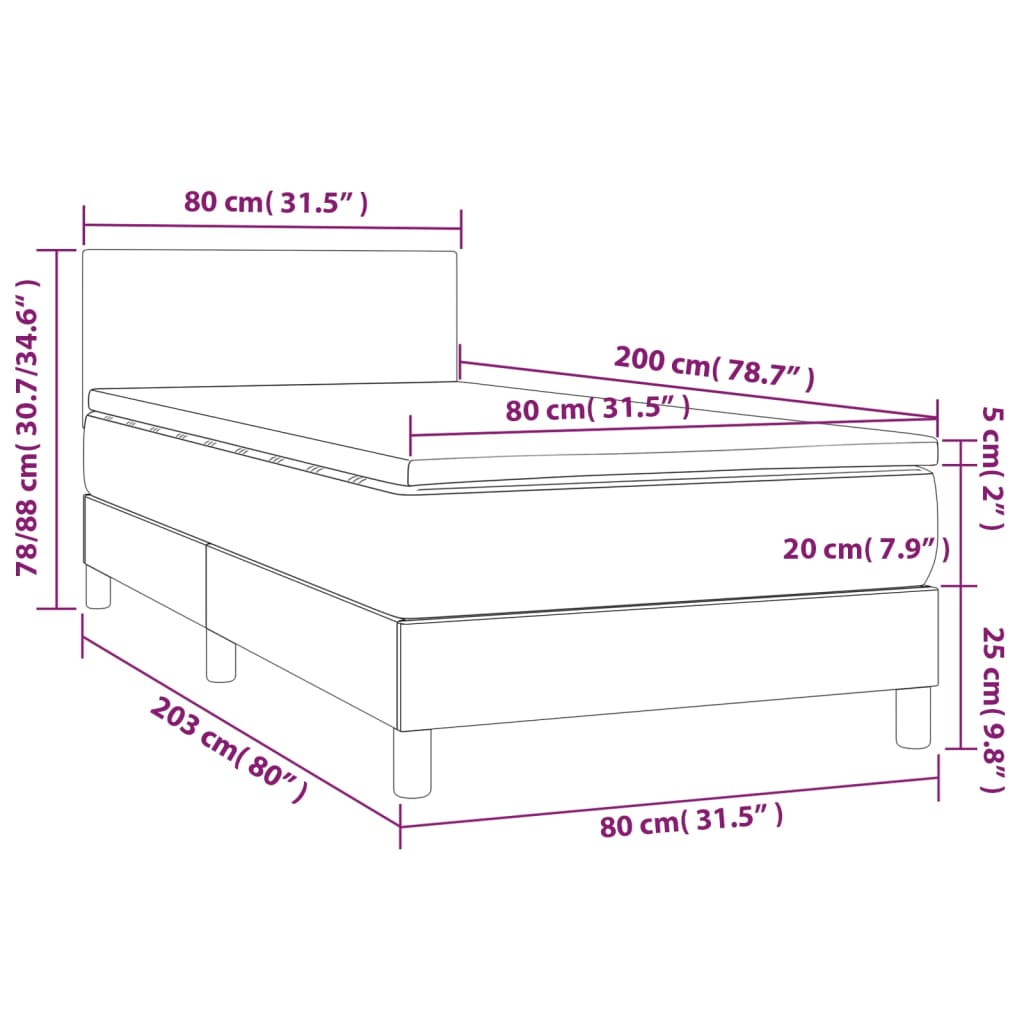 vidaXL Κρεβάτι Boxspring με Στρώμα Καπουτσίνο 80x200 εκ. Συνθ. Δέρμα