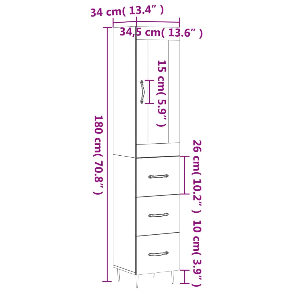 vidaXL Ντουλάπι Καφέ Δρυς 34,5 x 34 x 180 εκ. από Επεξεργασμένο Ξύλο