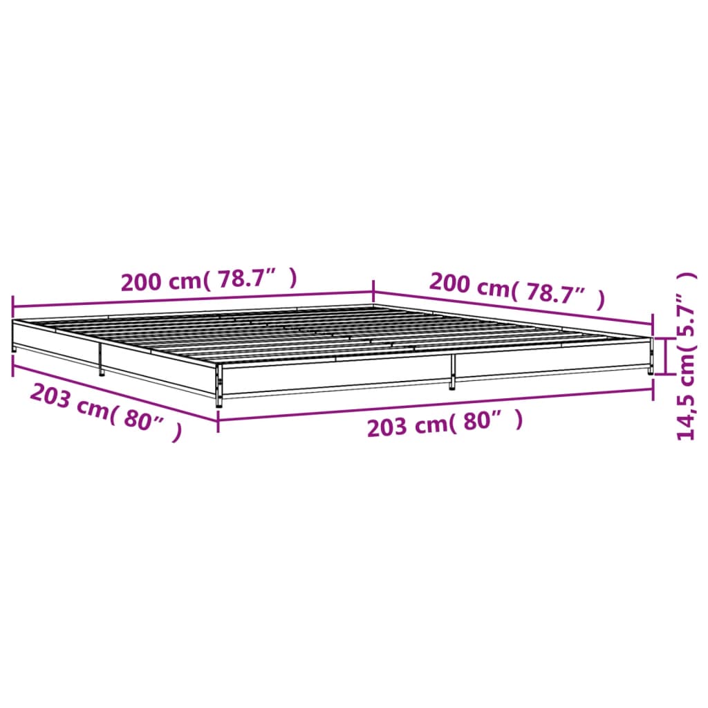 vidaXL Πλαίσιο Κρεβατιού Καφέ Δρυς 200x200 εκ. Επεξ. Ξύλο & Μέταλλο