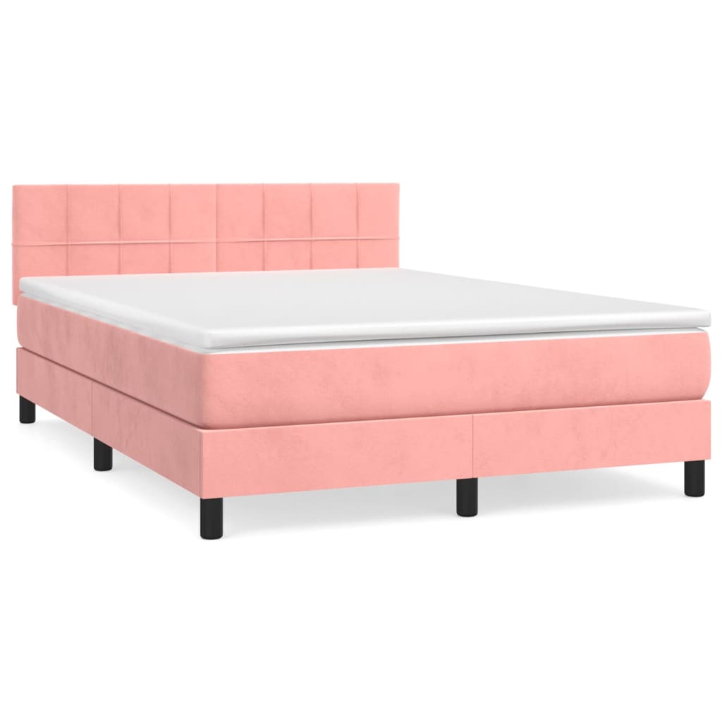 vidaXL Κρεβάτι Boxspring με Στρώμα Ροζ 140x190 εκ. Βελούδινο